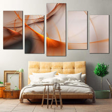 Load image into Gallery viewer, contemporary abstract canvas print modern abstract fractal multiple canvas grey orange elegant abstract 5 piece canvas wall art In Bedroom
