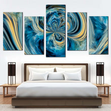 Load image into Gallery viewer, contemporary abstract canvas wall art blue abstract liquid 5 piece multi canvas artistic artwork print yellow abstract dream canvas set For Bedroom
