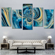 Load image into Gallery viewer, contemporary abstract canvas wall art blue abstract liquid 5 piece multi canvas artistic artwork print yellow abstract dream canvas set For Living Room
