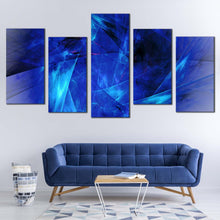 Load image into Gallery viewer, contemporary abstract canvas wall art bright abstract fractal 5 piece canvas set blue black elegant abstract fractal canvas print In Living Room
