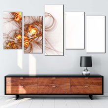 Load image into Gallery viewer, contemporary abstract canvas wall art white modern elegant abstract canvas print yellow abstract fractal 5 piece canvas set In Living Room
