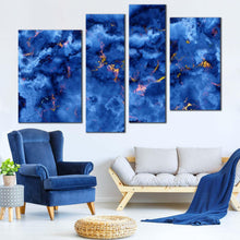 Load image into Gallery viewer, contemporary marble canvas wall art blue abstract stone 4 piece canvas print yellow marble texture multi canvas artwork in living room
