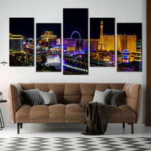 Load image into Gallery viewer, contemporary Las Vegas Skyline At Night 5 piece wall decor In Living Room
