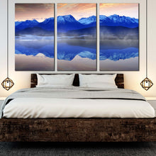 Load image into Gallery viewer, contemporary Mountain Calm Blue Norwegian Ocean 3 Piece wall art For Bedroom
