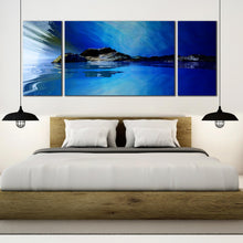 Load image into Gallery viewer, contemporary  Mountain  Calm  Blue  Ocean  3  Piece  wall  art In Bedroom
