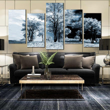 Load image into Gallery viewer, contemporary Multi Panel Winter Grey Sky White Forest Trees 5 Piece wall art For Living Room
