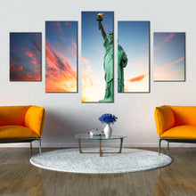 Load image into Gallery viewer, contemporary  Statue  of  Liberty  New  York  Blue  Sky  5  piece  wall  decor In Living Room
