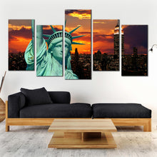 Load image into Gallery viewer, contemporary Statue of Liberty close up face New York twilight Sky 5 piece wall decor For Living Room

