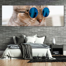 Load image into Gallery viewer, cool  cat  canvas  wall  art  cat  wearing  blue  sunglasses  1  piece  canvas  artwork  brown  cat  close  up  canvas  print For Bedroom
