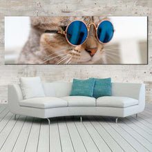 Load image into Gallery viewer, cool  cat  canvas  wall  art  cat  wearing  blue  sunglasses  1  piece  canvas  artwork  brown  cat  close  up  canvas  print For Living Room
