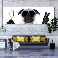 Load image into Gallery viewer, cool  pug  canvas  wall  art  black  white  pug  dog  1  piece  canvas  print  dog  with  glasses  wide  canvas In Living Room
