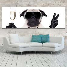 Load image into Gallery viewer, cool  pug  canvas  wall  art  black  white  pug  dog  1  piece  canvas  print  dog  with  glasses  wide  canvas For Living Room
