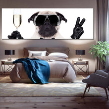 Load image into Gallery viewer, cool  pug  canvas  wall  art  black  white  pug  dog  1  piece  canvas  print  dog  with  glasses  wide  canvas For Bedroom
