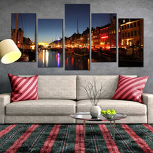 Load image into Gallery viewer, copenhagen harbor at dawn 5 piece wall art For Living Room
