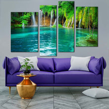 Load image into Gallery viewer, croatia nature canvas wall art national park blue lake waterfall multi canvas green forest waterfall scenery 4 piece canvas print
