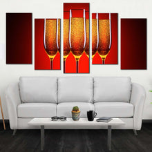 Load image into Gallery viewer, crystal glasses canvas wall art luxury orange red champagne glasses multiple canvas sexy champagne glasses party 5 piece canvas print For Living Room
