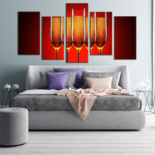 Load image into Gallery viewer, crystal glasses canvas wall art luxury orange red champagne glasses multiple canvas sexy champagne glasses party 5 piece canvas print For Bedroom
