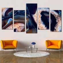 Load image into Gallery viewer, crystal  stone  canvas  print  blue  abstract  stone  5  piece  canvas  wall  art  white  agate  stone  multiple  canvas In Living Room
