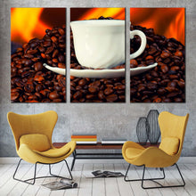 Load image into Gallery viewer, cup saucer canvas wall art brown coffee beans 3 piece multi canvas white coffee cup canvas print For Living Room
