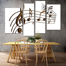 Load image into Gallery viewer, curved music canvas wall art brown modern music notes 4 piece canvas set white abstract music harmony canvas print for living room
