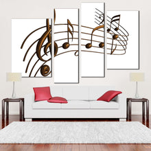 Load image into Gallery viewer, curved music canvas wall art brown modern music notes 4 piece canvas set white abstract music harmony canvas print for your living room
