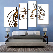 Load image into Gallery viewer, curved music canvas wall art brown modern music notes 4 piece canvas set white abstract music harmony canvas print
