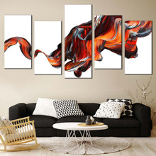 Load image into Gallery viewer, curved pattern canvas wall art black abstract digital artwork 5 piece canvas set orange abstract splash canvas print In Living Room
