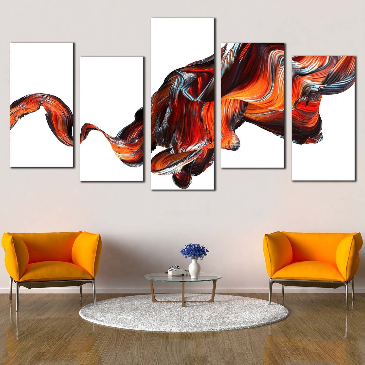 curved pattern canvas wall art black abstract digital artwork 5 piece canvas set orange abstract splash canvas print For Living Room