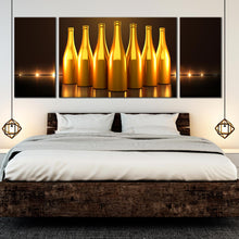 Load image into Gallery viewer, dark background golden champagne bottles triptych home canvas decor For Bedroom

