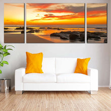 Load image into Gallery viewer, dawn  scenery  at  beach  sand  rocks  3  pieces  wall  art In Living Room
