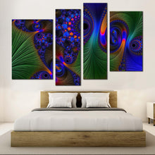 Load image into Gallery viewer, deep abstract canvas wall art blue green fractal abstraction 4 piece canvas abstract digital painting canvas set vibrant abstract canvas print in bedroom
