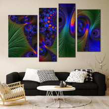 Load image into Gallery viewer, deep abstract canvas wall art blue green fractal abstraction 4 piece canvas abstract digital painting canvas set vibrant abstract canvas print for living room
