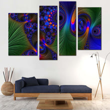 Load image into Gallery viewer, deep abstract canvas wall art blue green fractal abstraction 4 piece canvas abstract digital painting canvas set vibrant abstract canvas print
