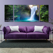 Load image into Gallery viewer, deep  forest  canvas  wall  art  beautiful  green  nature  water  scene  canvas  print  white  waterfall  paradise  3  piece  multi  canvas  artwork For Living Room
