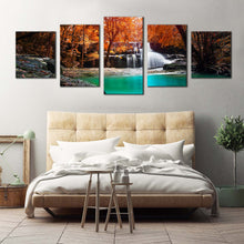 Load image into Gallery viewer, deep rainforest canvas wall art thailand orange forest waterfall 5 piece canvas white mae kamin waterfall canvas print For Bedroom
