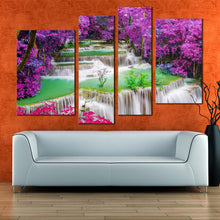 Load image into Gallery viewer, deep waterfall canvas wall art colorful huay mae kamin waterfall canvas set thailand rainforest waterfall 4 piece canvas print for living room
