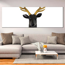 Load image into Gallery viewer, deer  animal  canvas  wall  art  white  background  deer  panoramic  canvas  print  black  deer  head  canvas  artwork In Living Room
