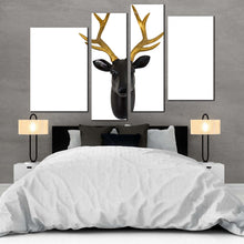 Load image into Gallery viewer, deer head canvas wall art brown deer horns 4 piece canvas print black deer multiple canvas in bedroom
