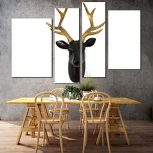 Load image into Gallery viewer, deer head canvas wall art brown deer horns 4 piece canvas print black deer multiple canvas for living room
