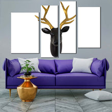 Load image into Gallery viewer, deer head canvas wall art brown deer horns 4 piece canvas print black deer multiple canvas
