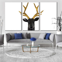 Load image into Gallery viewer, deer horns canvas print black deer head 3 piece canvas wall art white background deer multi canvas For Living Room
