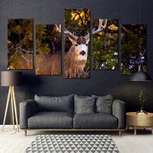 Load image into Gallery viewer, deer nature canvas print mule deer green scenery 5 piece canvas wall art brown deer wildlife multiple canvas For Living Room
