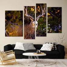 Load image into Gallery viewer, deer scenery canvas wall art brown mule deer staring 4 piece canvas print deer green nature canvas set for living room
