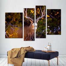 Load image into Gallery viewer, deer scenery canvas wall art brown mule deer staring 4 piece canvas print deer green nature canvas set
