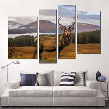 Load image into Gallery viewer, deer scenery canvas wall art eka in orange green nature multiple canvas brown stag landscape portrait 4 piece multi canvas for living room
