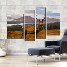 Load image into Gallery viewer, deer scenery canvas wall art eka in orange green nature multiple canvas brown stag landscape portrait 4 piece multi canvas for your living room 
