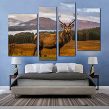 Load image into Gallery viewer, deer scenery canvas wall art eka in orange green nature multiple canvas brown stag landscape portrait 4 piece multi canvas
