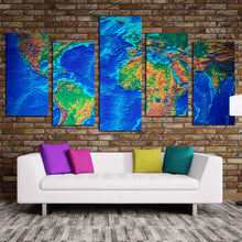 Load image into Gallery viewer, detailed map canvas print abstract flat world canvas set blue green world map 5 piece canvas wall art For Living Room
