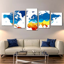 Load image into Gallery viewer, detailed map canvas wall art colorful map of continents 5 piece canvas world map digital canvas art flat world multiple canvas For Living room
