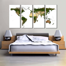 Load image into Gallery viewer, detailed map canvas wall art white background flat earth 4 piece canvas print green wold map digital painting multiple canvas For Bedroom
